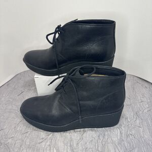 Clarks Women’s Athie Terra Black Lace Up Wedge Heel Platform Boots Size 8.5